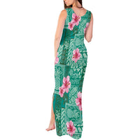 Cyan Hawaii Hibiscus With Tropical Flowers Motifs Tank Maxi Dress - Polynesian Pride