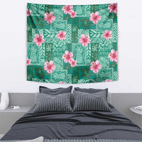 Cyan Hawaii Hibiscus With Tropical Flowers Motifs Tapestry - Polynesian Pride