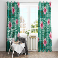 Cyan Hawaii Hibiscus With Tropical Flowers Motifs Window Curtain - Polynesian Pride