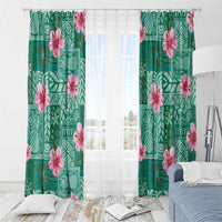 Cyan Hawaii Hibiscus With Tropical Flowers Motifs Window Curtain - Polynesian Pride