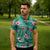 Cyan Hawaii Hibiscus With Tropical Flowers Motifs Zipper Polo Shirt - Polynesian Pride