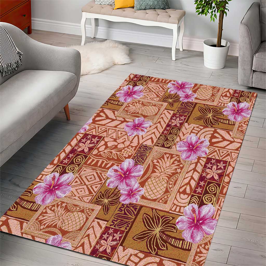 Orange Hawaii Hibiscus With Tropical Flowers Motifs Area Rug - Polynesian Pride