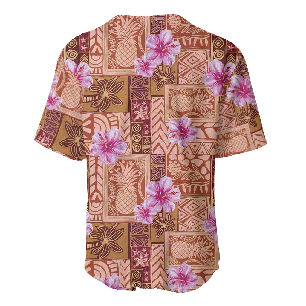 Orange Hawaii Hibiscus With Tropical Flowers Motifs Baseball Jersey - Polynesian Pride