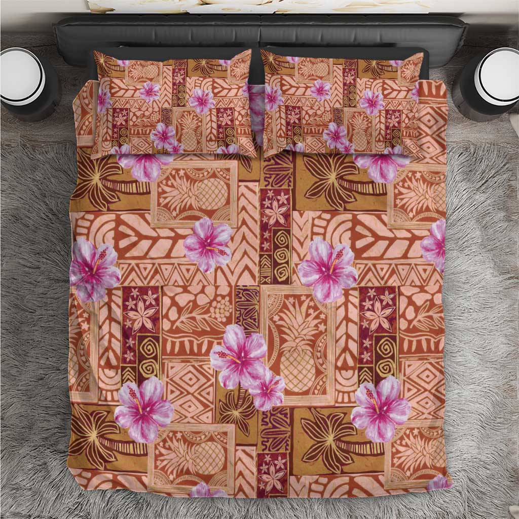Orange Hawaii Hibiscus With Tropical Flowers Motifs Bedding Set - Polynesian Pride