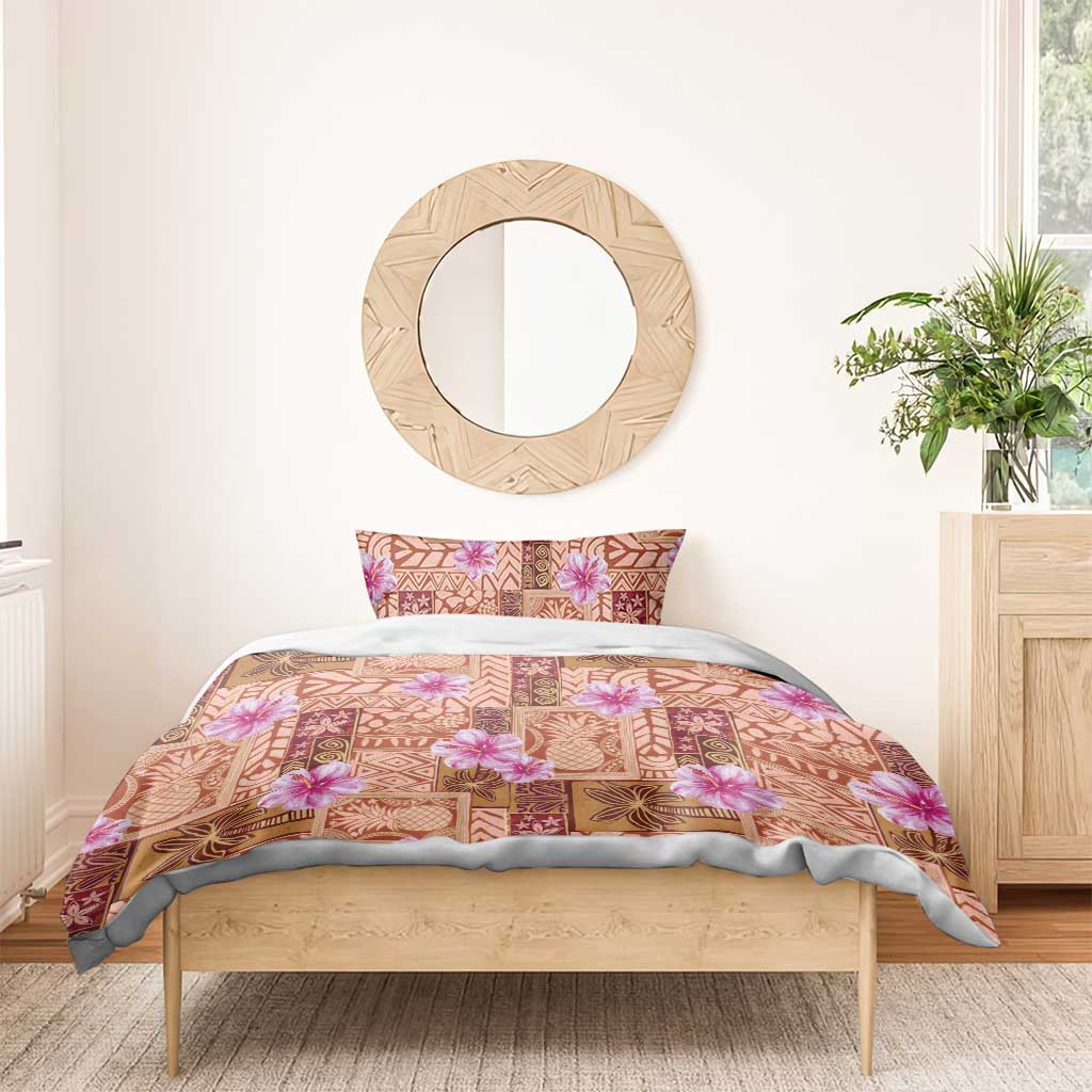 Orange Hawaii Hibiscus With Tropical Flowers Motifs Bedding Set - Polynesian Pride