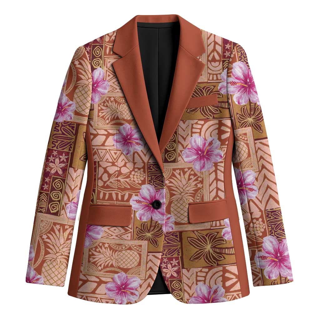 Orange Hawaii Hibiscus With Tropical Flowers Motifs Blazer - Polynesian Pride