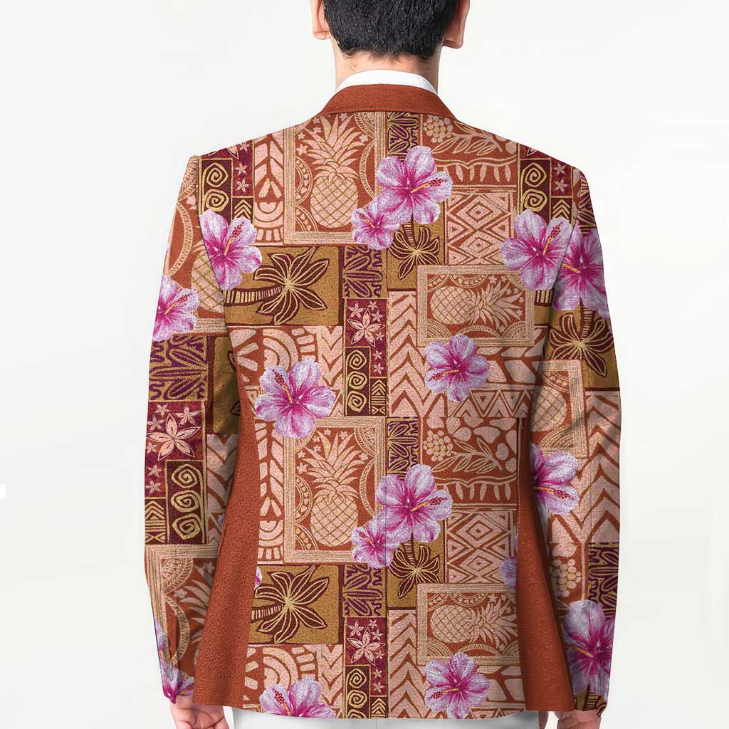 Orange Hawaii Hibiscus With Tropical Flowers Motifs Blazer - Polynesian Pride