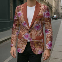 Orange Hawaii Hibiscus With Tropical Flowers Motifs Blazer - Polynesian Pride