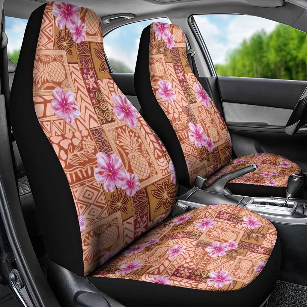 Orange Hawaii Hibiscus With Tropical Flowers Motifs Car Seat Cover - Polynesian Pride