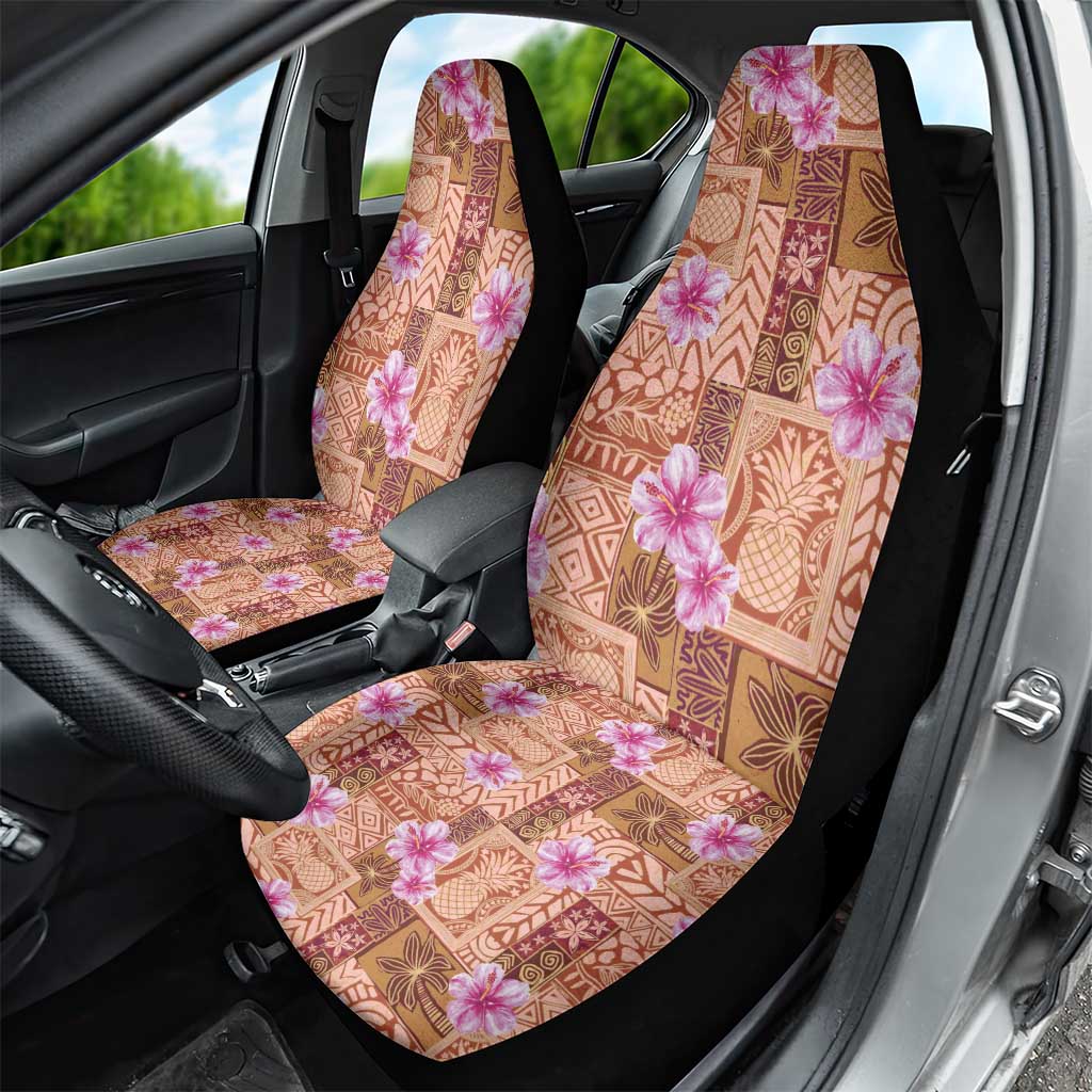 Orange Hawaii Hibiscus With Tropical Flowers Motifs Car Seat Cover - Polynesian Pride