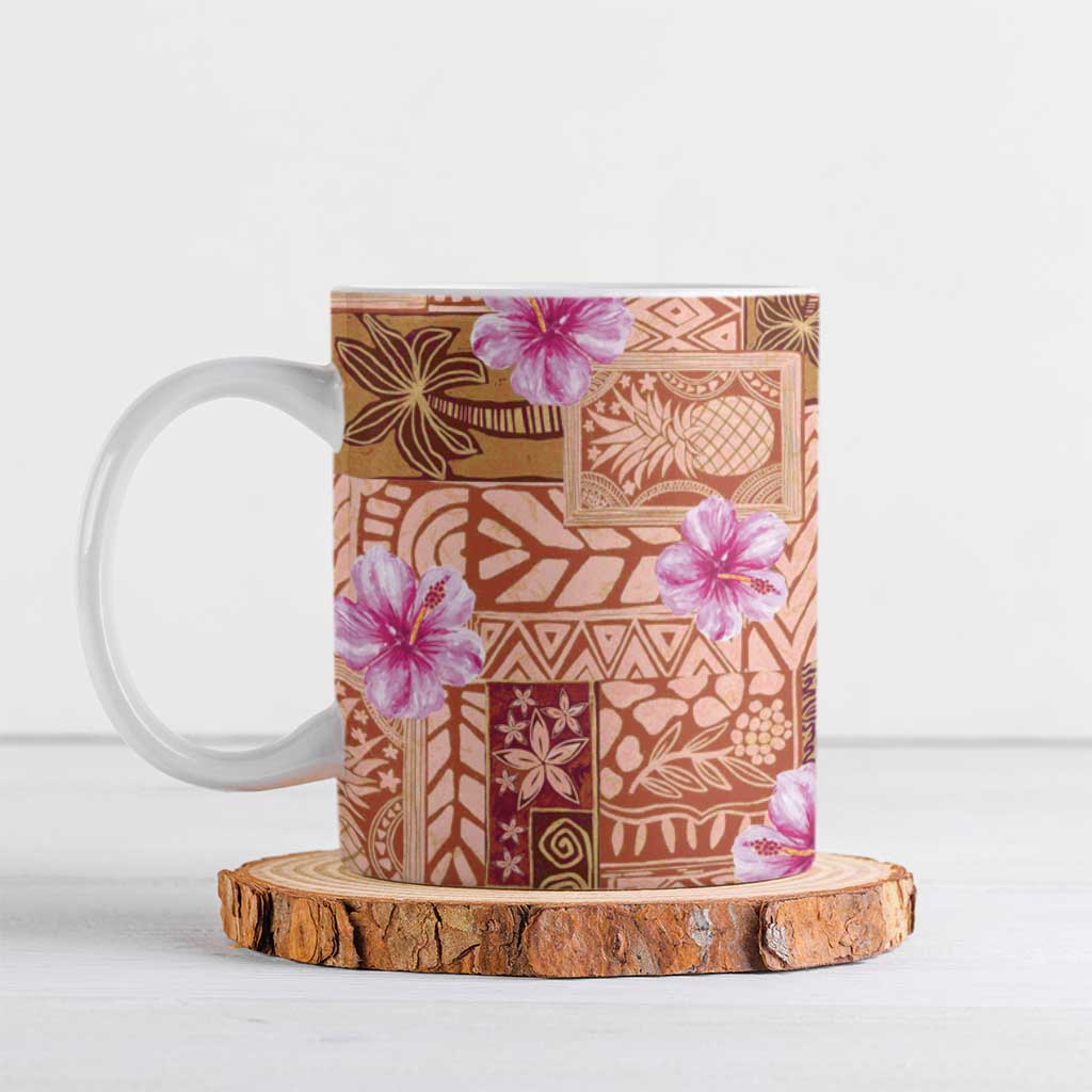 Orange Hawaii Hibiscus With Tropical Flowers Motifs Ceramic Mug - Polynesian Pride