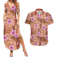 Orange Hawaii Hibiscus With Tropical Flowers Motifs Couples Matching Summer Maxi Dress and Hawaiian Shirt - Polynesian Pride