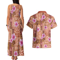 Orange Hawaii Hibiscus With Tropical Flowers Motifs Couples Matching Tank Maxi Dress and Hawaiian Shirt - Polynesian Pride