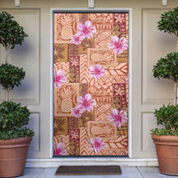 Orange Hawaii Hibiscus With Tropical Flowers Motifs Door Cover - Polynesian Pride