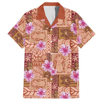 Orange Hawaii Hibiscus With Tropical Flowers Motifs Family Matching Long Sleeve Bodycon Dress and Hawaiian Shirt - Polynesian Pride