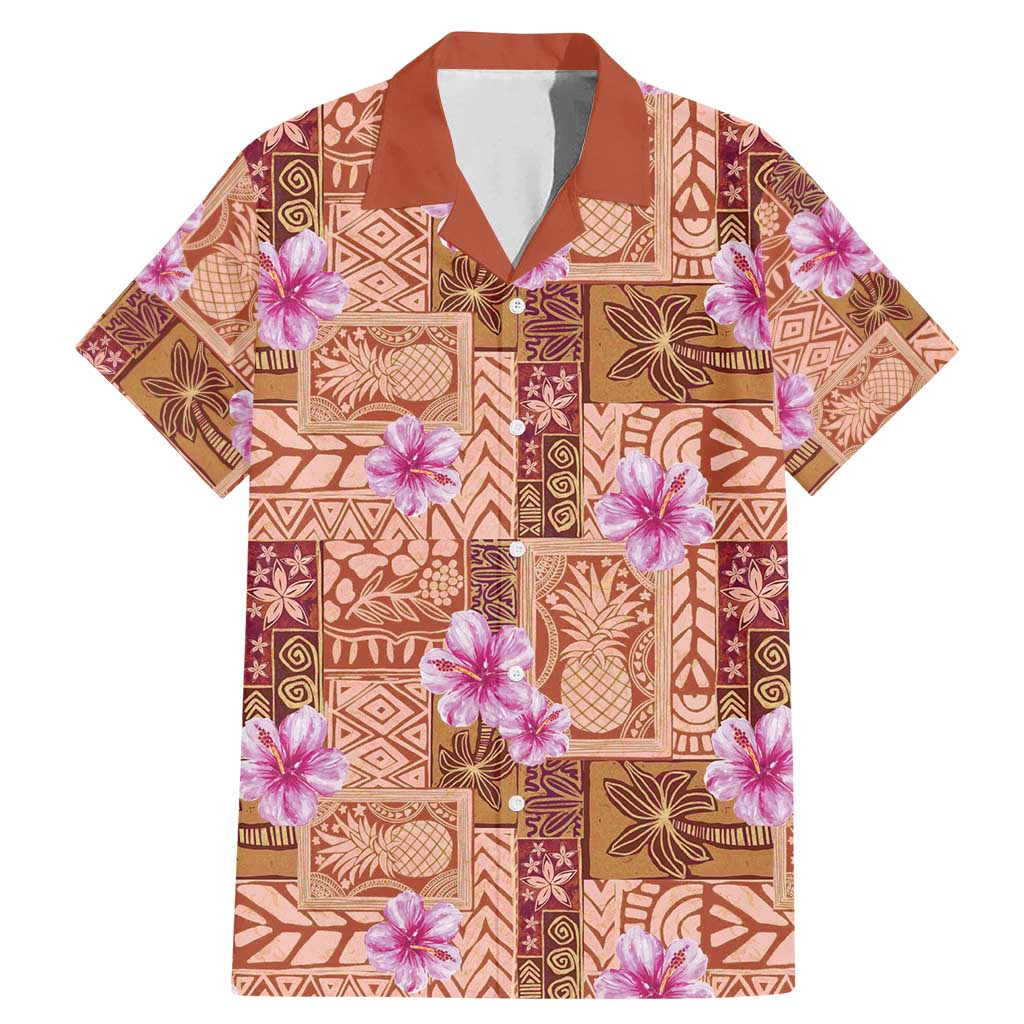 Orange Hawaii Hibiscus With Tropical Flowers Motifs Family Matching Mermaid Dress and Hawaiian Shirt - Polynesian Pride