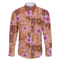 Orange Hawaii Hibiscus With Tropical Flowers Motifs Family Matching Short Sleeve Bodycon Dress and Hawaiian Shirt - Polynesian Pride