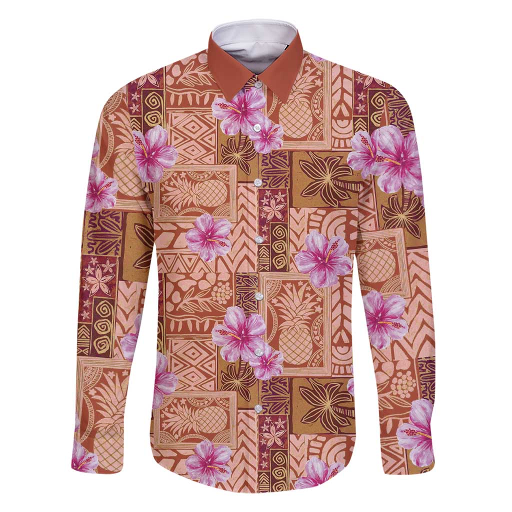 Orange Hawaii Hibiscus With Tropical Flowers Motifs Family Matching Summer Maxi Dress and Hawaiian Shirt - Polynesian Pride