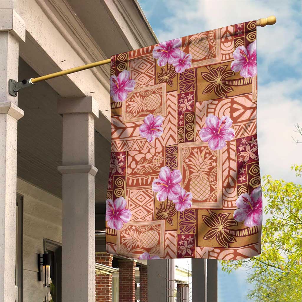 Orange Hawaii Hibiscus With Tropical Flowers Motifs Garden Flag - Polynesian Pride