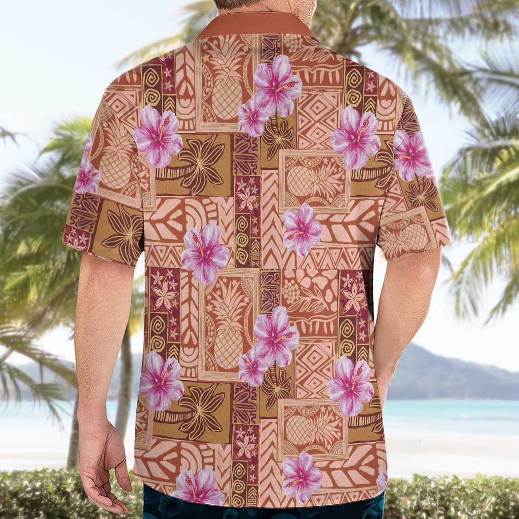 Orange Hawaii Hibiscus With Tropical Flowers Motifs Hawaiian Shirt - Polynesian Pride