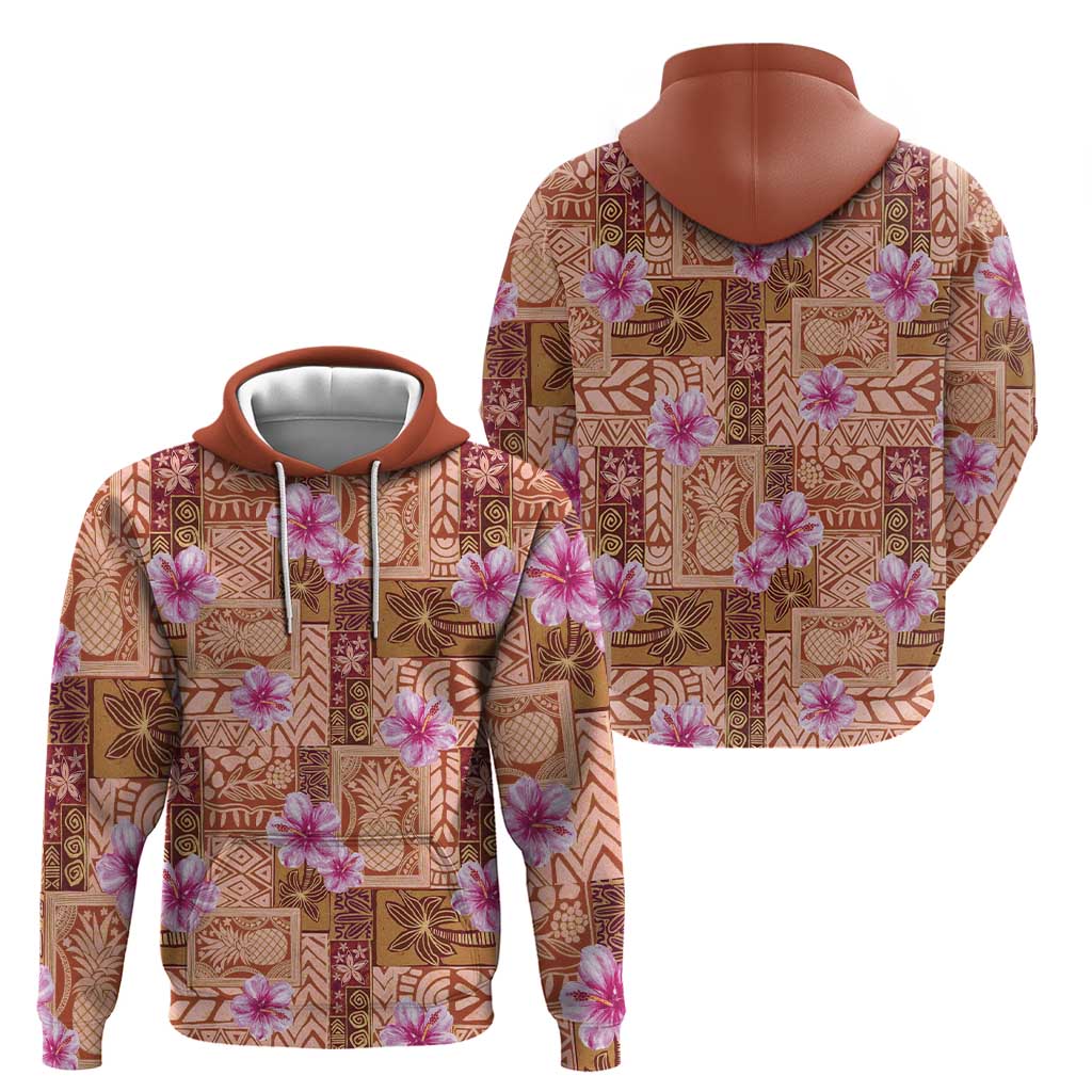 Orange Hawaii Hibiscus With Tropical Flowers Motifs Hoodie - Polynesian Pride