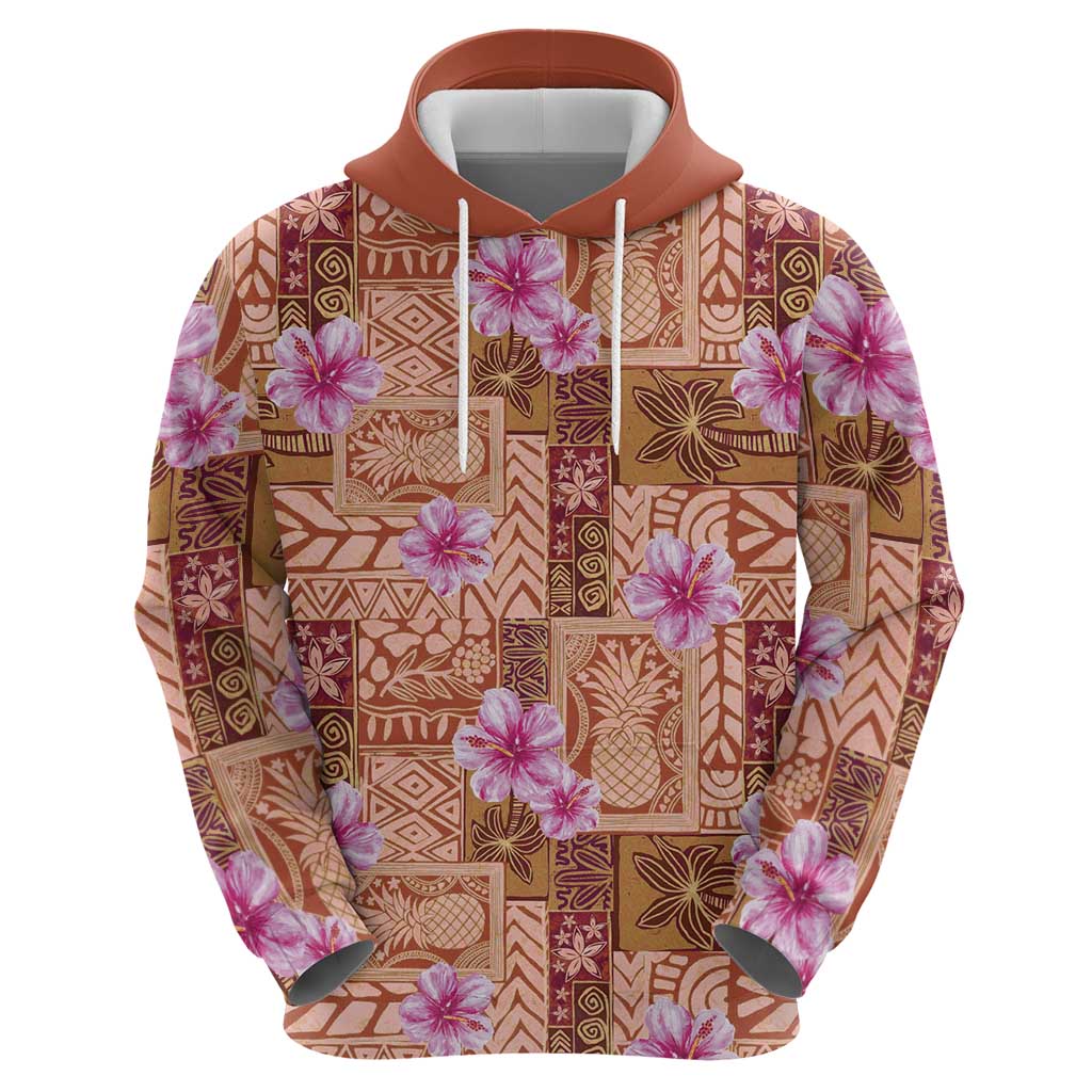 Orange Hawaii Hibiscus With Tropical Flowers Motifs Hoodie - Polynesian Pride