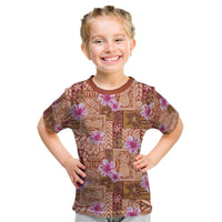 Orange Hawaii Hibiscus With Tropical Flowers Motifs Kid T Shirt - Polynesian Pride