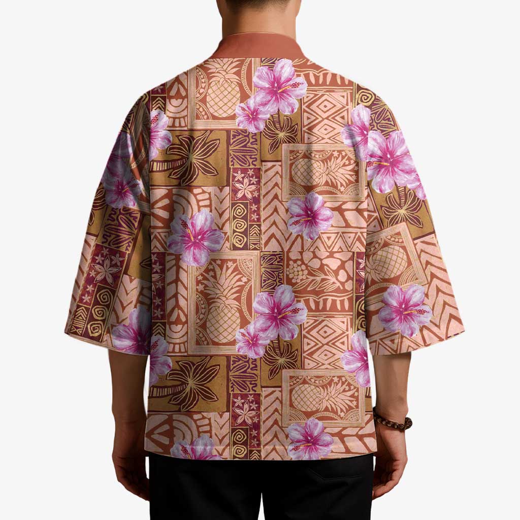Orange Hawaii Hibiscus With Tropical Flowers Motifs Kimono - Polynesian Pride