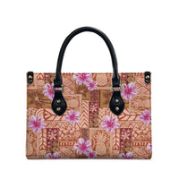 Orange Hawaii Hibiscus With Tropical Flowers Motifs Leather Bag - Polynesian Pride