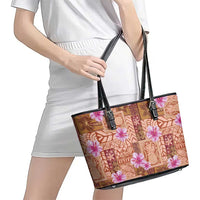 Orange Hawaii Hibiscus With Tropical Flowers Motifs Leather Tote Bag - Polynesian Pride