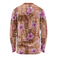 Orange Hawaii Hibiscus With Tropical Flowers Motifs Long Sleeve Shirt - Polynesian Pride