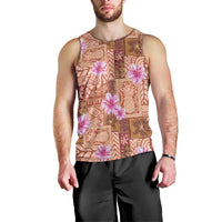 Orange Hawaii Hibiscus With Tropical Flowers Motifs Men Tank Top - Polynesian Pride