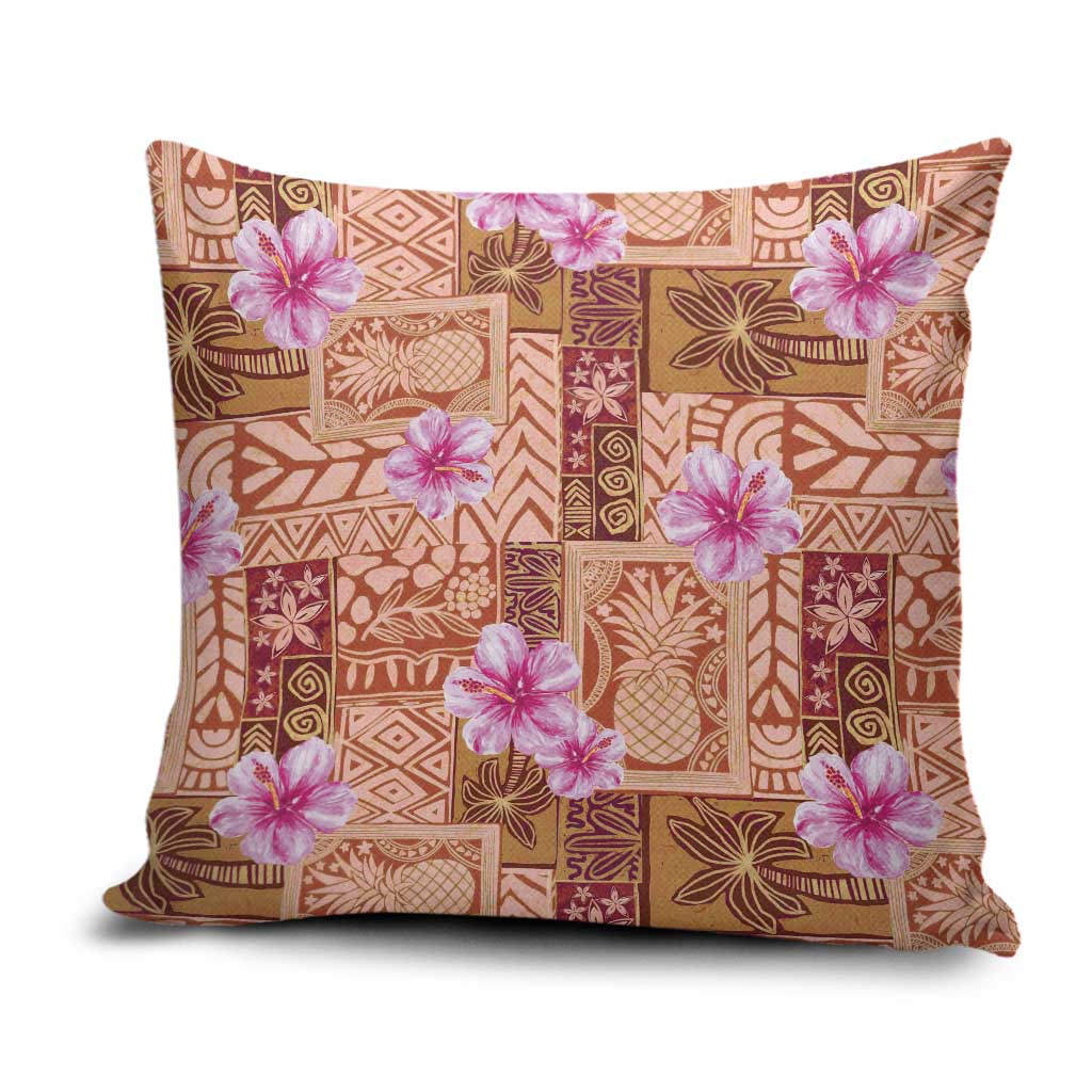 Orange Hawaii Hibiscus With Tropical Flowers Motifs Pillow Cover - Polynesian Pride