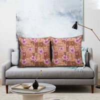 Orange Hawaii Hibiscus With Tropical Flowers Motifs Pillow Cover - Polynesian Pride