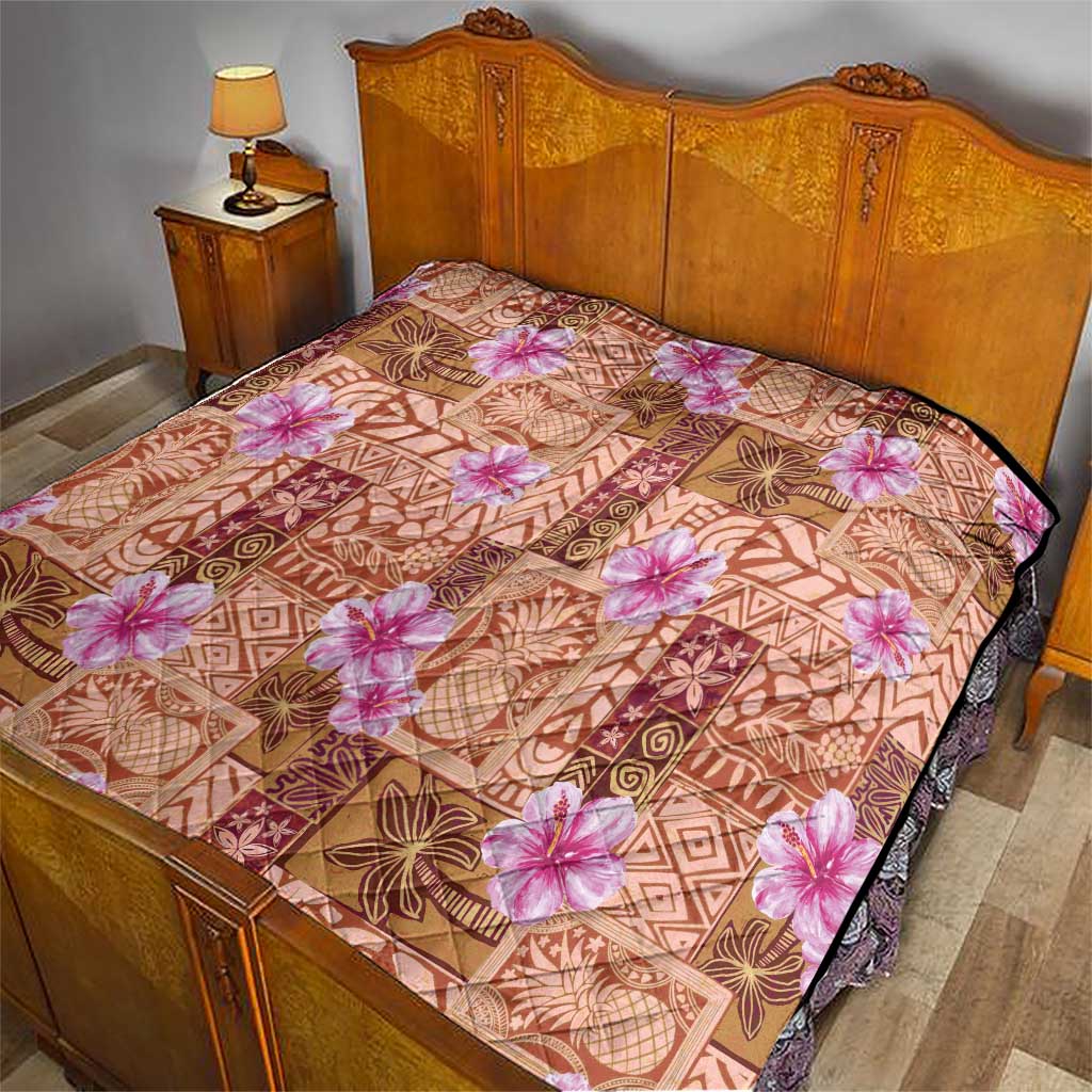 Orange Hawaii Hibiscus With Tropical Flowers Motifs Quilt - Polynesian Pride