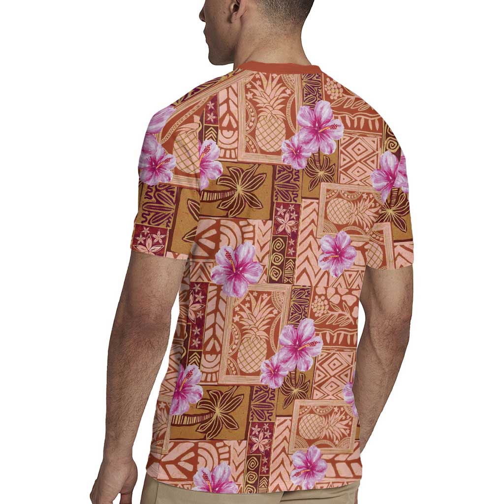 Orange Hawaii Hibiscus With Tropical Flowers Motifs Rugby Jersey - Polynesian Pride