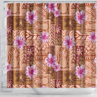 Orange Hawaii Hibiscus With Tropical Flowers Motifs Shower Curtain - Polynesian Pride