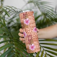Orange Hawaii Hibiscus With Tropical Flowers Motifs Skinny Tumbler - Polynesian Pride