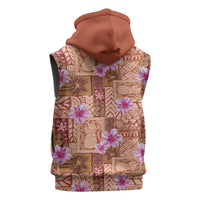Orange Hawaii Hibiscus With Tropical Flowers Motifs Sleeveless Hoodie - Polynesian Pride
