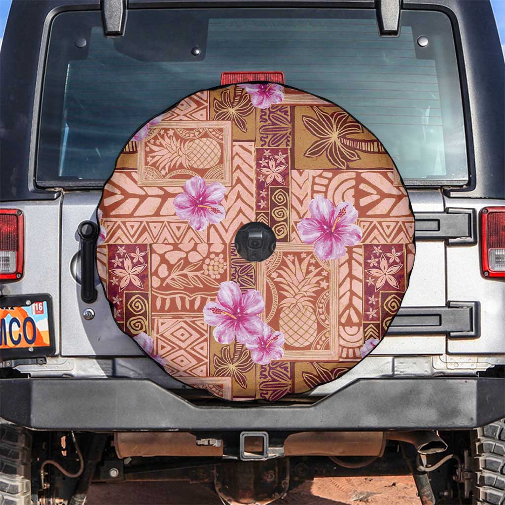 Orange Hawaii Hibiscus With Tropical Flowers Motifs Spare Tire Cover - Polynesian Pride