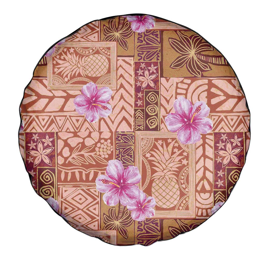 Orange Hawaii Hibiscus With Tropical Flowers Motifs Spare Tire Cover - Polynesian Pride