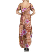 Orange Hawaii Hibiscus With Tropical Flowers Motifs Summer Maxi Dress - Polynesian Pride