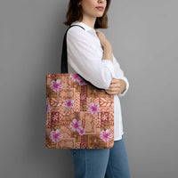 Orange Hawaii Hibiscus With Tropical Flowers Motifs Tote Bag - Polynesian Pride