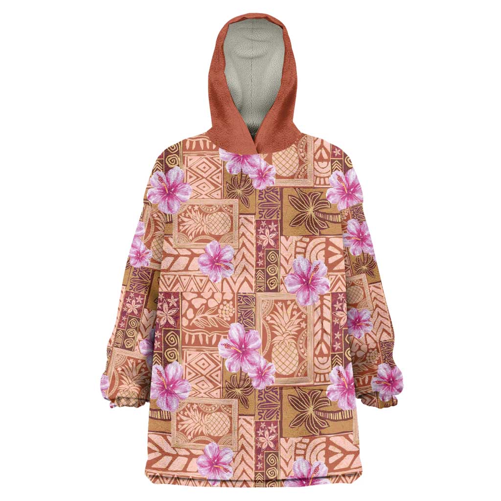 Orange Hawaii Hibiscus With Tropical Flowers Motifs Wearable Blanket Hoodie - Polynesian Pride