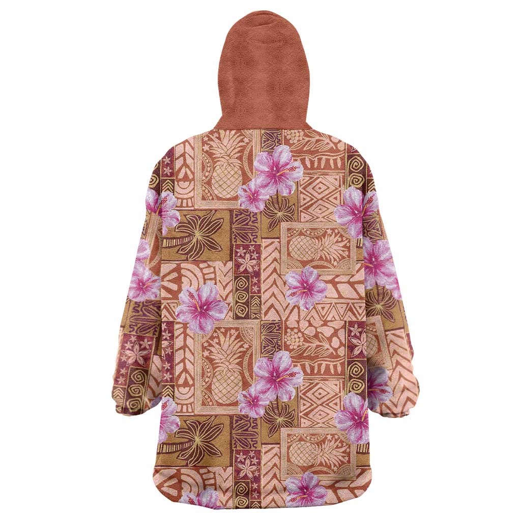 Orange Hawaii Hibiscus With Tropical Flowers Motifs Wearable Blanket Hoodie - Polynesian Pride