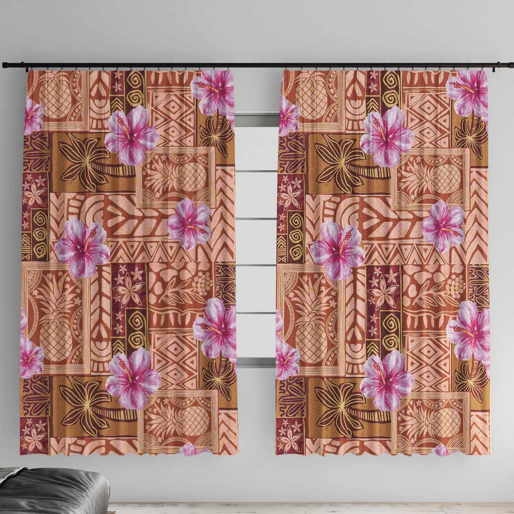Orange Hawaii Hibiscus With Tropical Flowers Motifs Window Curtain - Polynesian Pride
