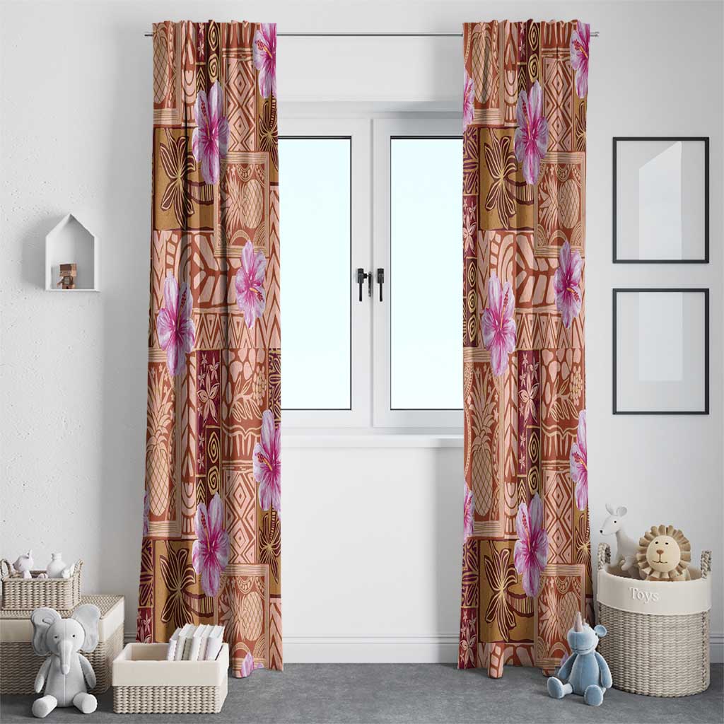 Orange Hawaii Hibiscus With Tropical Flowers Motifs Window Curtain - Polynesian Pride