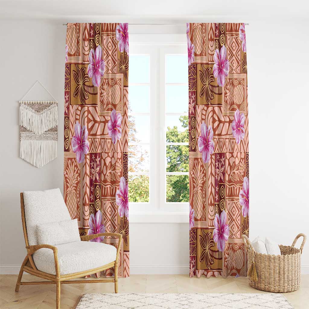 Orange Hawaii Hibiscus With Tropical Flowers Motifs Window Curtain - Polynesian Pride