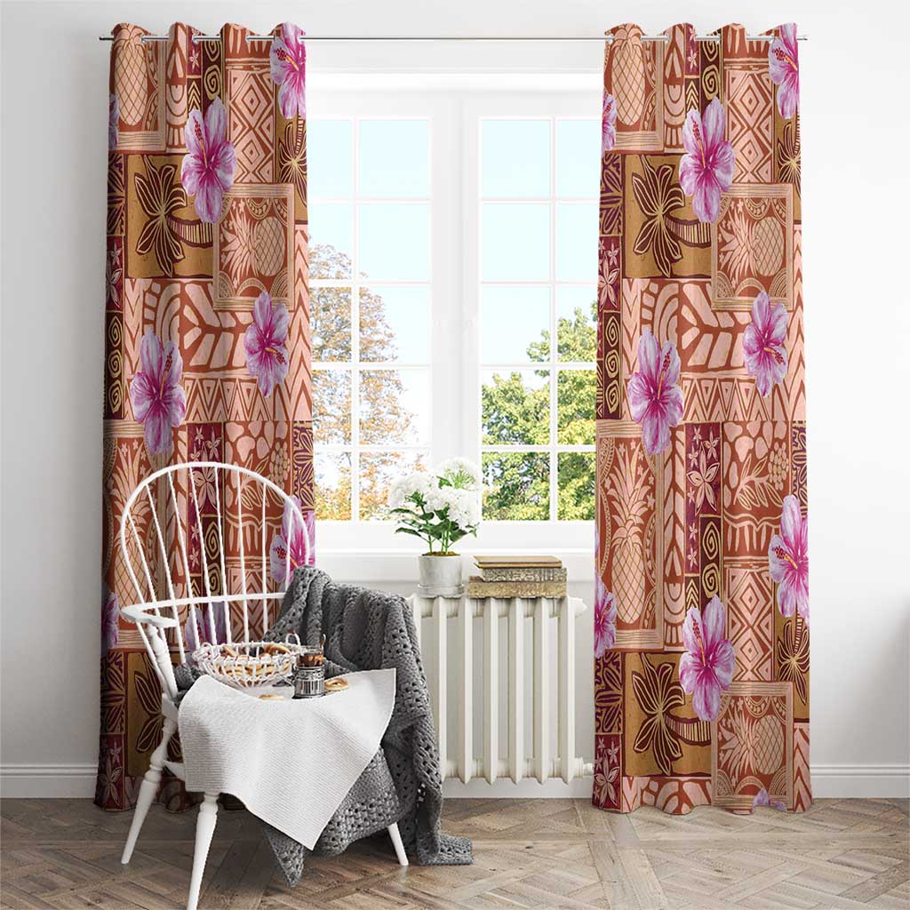 Orange Hawaii Hibiscus With Tropical Flowers Motifs Window Curtain - Polynesian Pride
