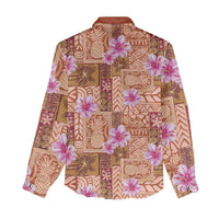 Orange Hawaii Hibiscus With Tropical Flowers Motifs Women Casual Shirt - Polynesian Pride